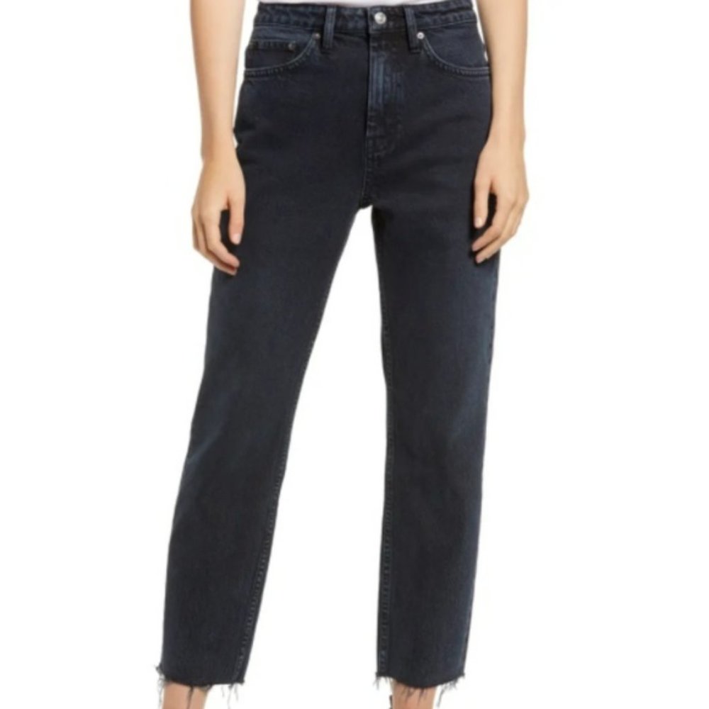 Topshop Straight Leg Raw Hem Dark Jeans - Size 31